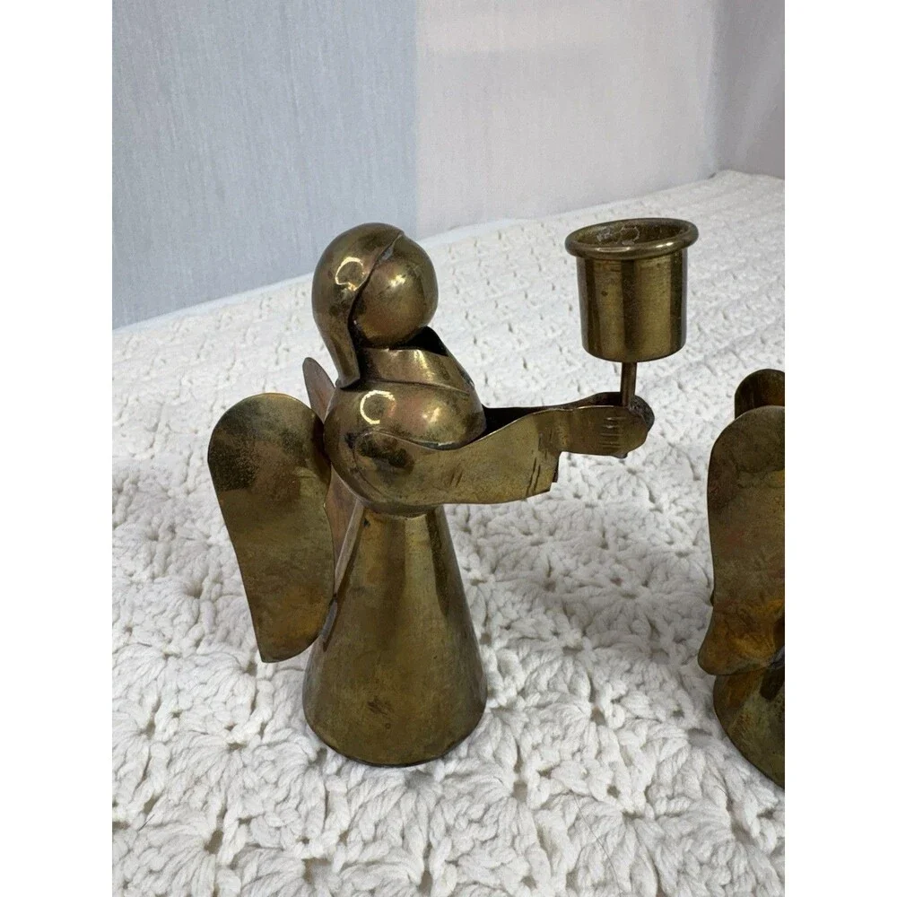 Vintage MCM Copper Brass Angel Candle Holders 4.5